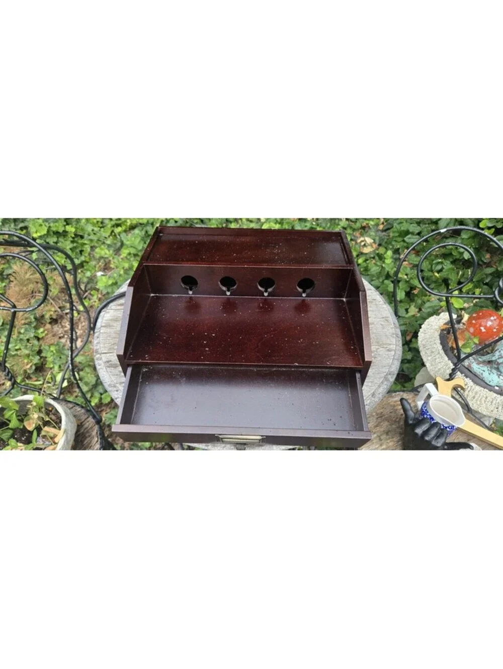 Pottery Barn Dark Wood Charging Station Desk Organizer Storage Drawer 6 Outlets